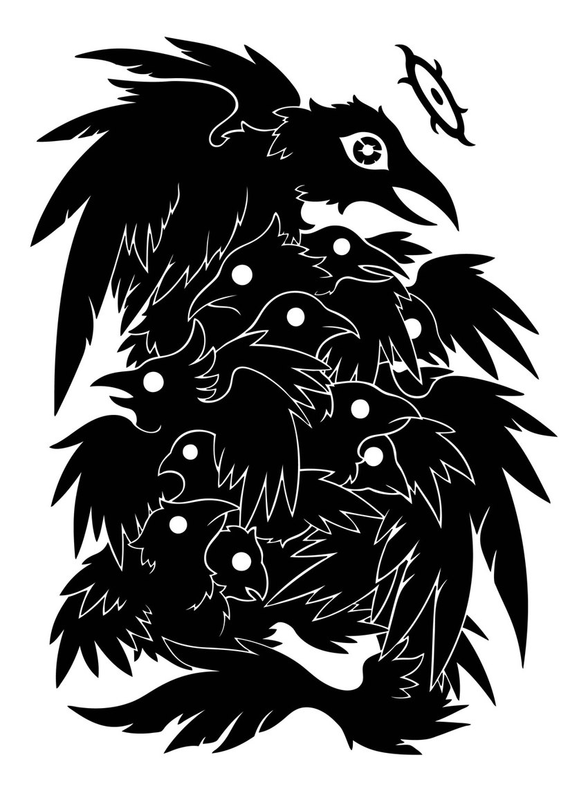 ambiguous_gender beak empty_eyes feather_tuft feathered_wings feathers feral flock group halo open_beak open_mouth pupils side_view silhouette simple_background tuft white_background wings sunnyclockwork the_last_door simurg_(the_last_door) avian bird 2016 black_and_white digital_drawing_(artwork) digital_media_(artwork) hi_res monochrome