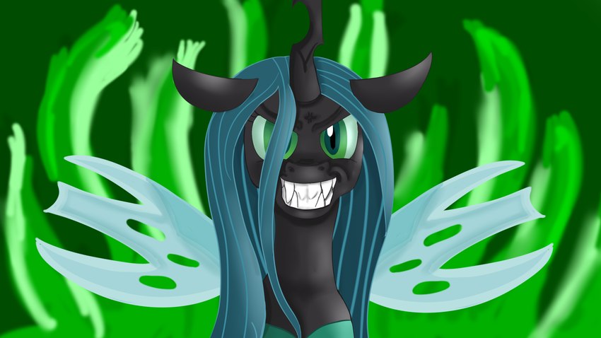 angry female grin smile solo teeth jbond friendship_is_magic hasbro my_little_pony queen_chrysalis_(mlp) arthropod changeling 16:9 hi_res widescreen