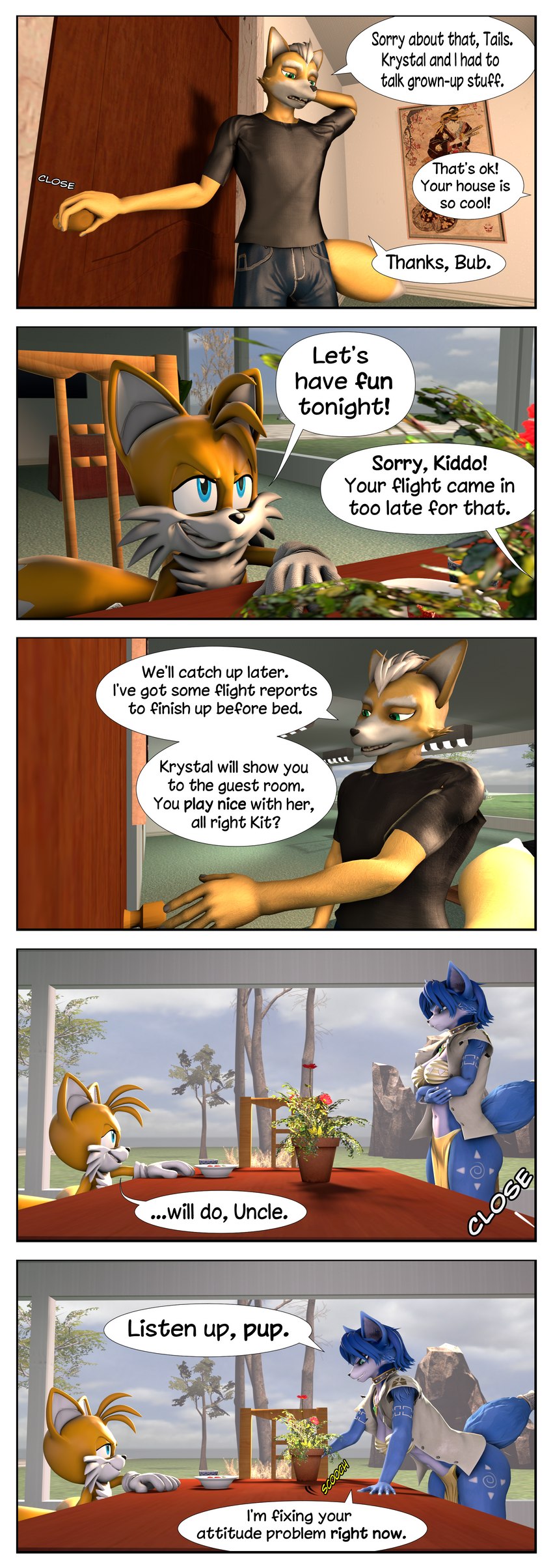 anthro female male male/female text thick_thighs young young_anthro chadchan3d nintendo sega sonic_the_hedgehog_(series) star_fox warfare_machine fox_mccloud krystal_(star_fox) miles_prower warfare_fox warfare_krystal canid canine fox mammal 3d_(artwork) absurd_res comic crossover digital_media_(artwork) english_text hi_res