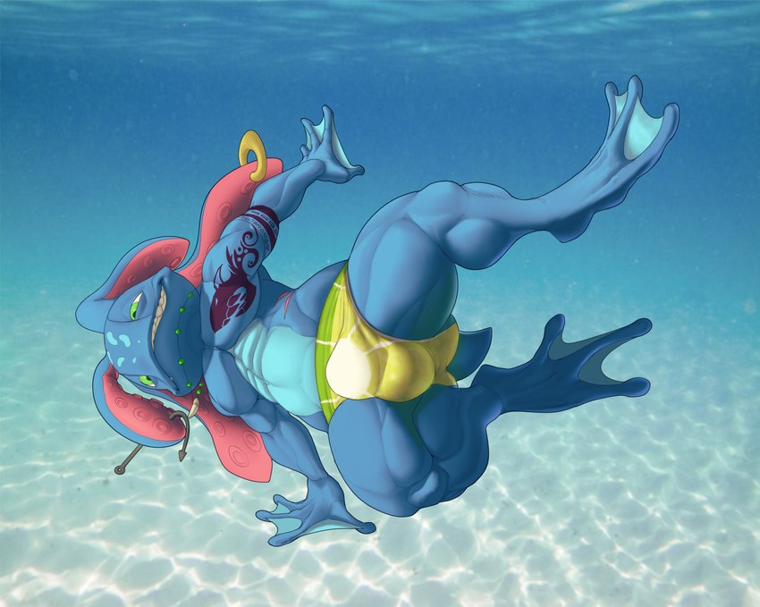 3_toes 4_fingers anthro arm_tattoo balls_outline barefoot belly biceps big_bulge big_butt big_deltoids big_muscles big_pecs blue_arms blue_belly blue_body blue_chest blue_face blue_feet blue_fingers blue_hands blue_legs blue_membrane blue_neck blue_scales blue_tail blue_tentacles blue_toes bulge butt butt_outline chest_tattoo clothed clothed_anthro clothed_male clothing deltoids detailed_background detailed_bulge digitigrade feet fingers fish_hook fish_hook_piercing forearm_muscles front_view furgonomics furry-specific_piercing genital_outline gills green_clothing green_eyes green_jewelry green_necklace green_pupils green_speedo green_swimwear grin hook huge_muscles humanoid_hands jewelry looking_at_viewer looking_down looking_down_at_viewer male male_anthro membrane_(anatomy) multicolored_clothing multicolored_swimwear multicolored_tentacles muscular muscular_anthro muscular_male muscular_thighs necklace obliques open_mouth open_smile pecs penis_outline piercing pink_gills pink_tentacles pseudo_hair pupils red_tattoo scales serratus sharp_teeth short_anthro short_male skimpy small_tail smile solo speedo swimwear tail tattoo teeth tentacle_hair tentacle_hook tentacle_piercing tentacle_ring tentacles toes topless topless_anthro topless_male torso_gills triceps two_tone_clothing two_tone_speedo two_tone_swimwear two_tone_tentacles underwater water webbed_feet webbed_hands white_clothing white_speedo white_swimwear bristol league_of_legends riot_games tencent fizz_(lol) amphibian fish mammal marine scalie yordle 2022 absurd_res alternate_version_at_source blue_theme colored digital_drawing_(artwork) digital_media_(artwork) full-length_portrait hi_res portrait shaded