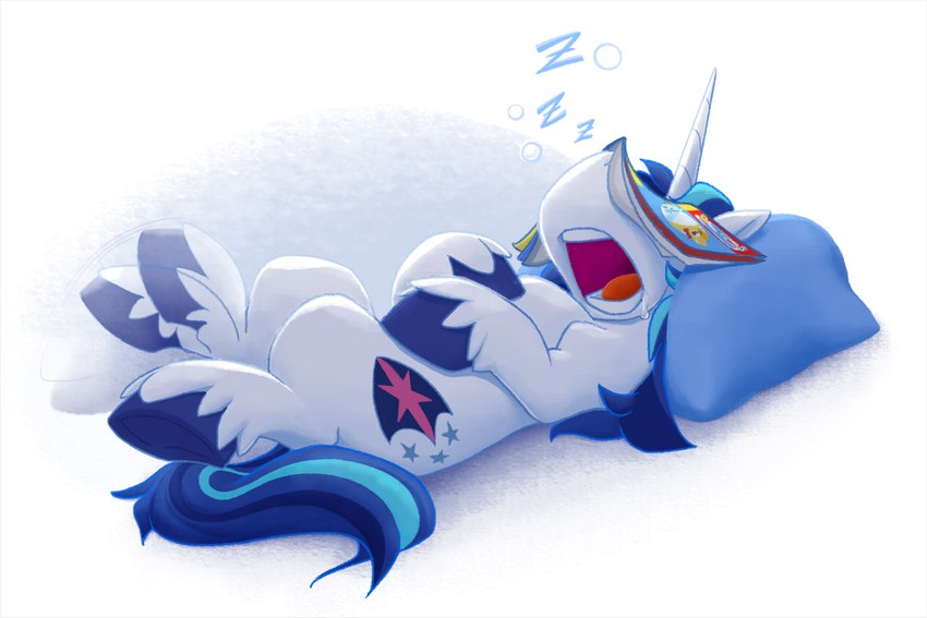 blue_hair bubble cutie_mark hair hooves horn lying male on_back pillow sleeping solo sound_effects vowelless vowelless_sound_effect zzz bcpony friendship_is_magic hasbro my_little_pony mythology shining_armor_(mlp) equid equine mammal mythological_creature mythological_equine unicorn 3:2 hi_res