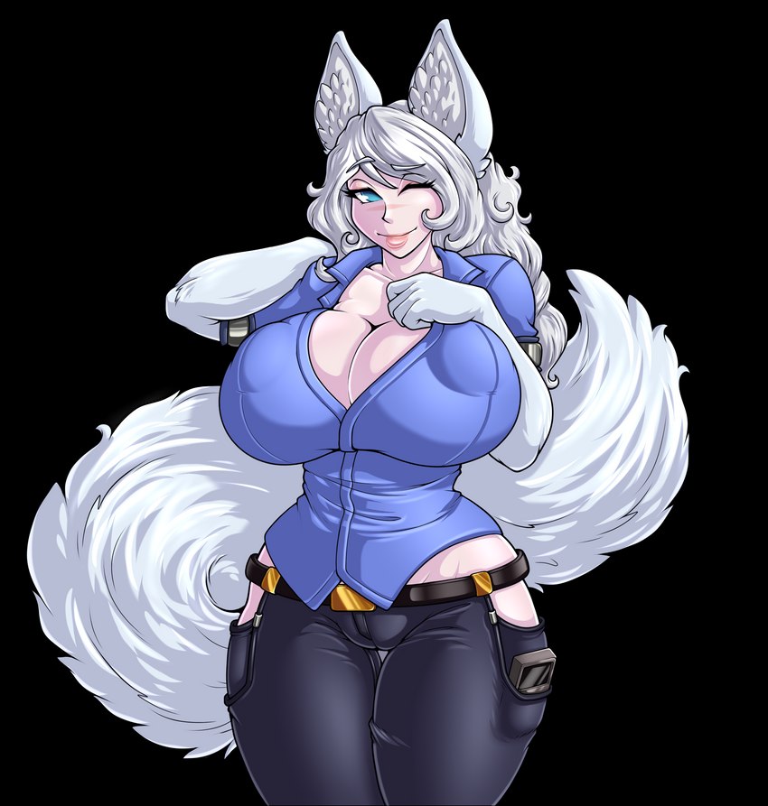 big_breasts blush breasts camel_toe cleavage clothed clothing female fully_clothed huge_breasts looking_at_viewer nipple_outline one_eye_closed simple_background solo thick_thighs thigh_gap transparent_background wide_hips wink adjatha trials_in_tainted_space anno_dorna animal_humanoid ausar canid canid_humanoid canine canine_humanoid humanoid mammal mammal_humanoid alpha_channel hi_res