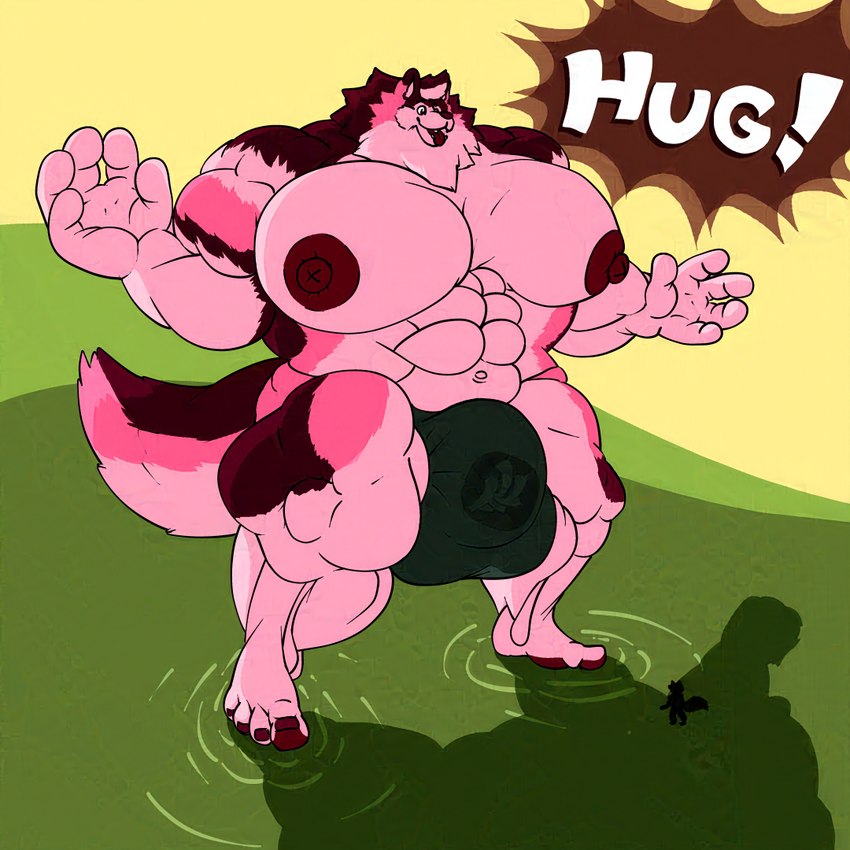 abs anthro areola balls_outline barazoku barefoot biceps big_areola big_bulge big_muscles big_nipples big_pecs biped bulge clothed clothing detailed_bulge dialogue drop_shadow duo earthquake excited excited_expression exclamation_point extreme_size_difference feet fluffy fur genital_outline hair hug_invitation hug_request huge_bulge huge_muscles huge_pecs humanoid_feet humanoid_hands hyper hyper_muscles hyper_pecs jockstrap jockstrap_only larger_male larger_pet looming looming_over macro male muscular muscular_anthro muscular_male nipples pecs pink_nose plantigrade simple_background size_difference smile speech_bubble tail thick_thighs toes topless underwear underwear_only wide_hips fujiyama_samoyed yanbara_(fujiyamasamoyed) alaskan_malamute canid canine canis domestic_dog mammal nordic_sled_dog spitz himbo 1:1 cel_shading digital_media_(artwork) shaded watermark