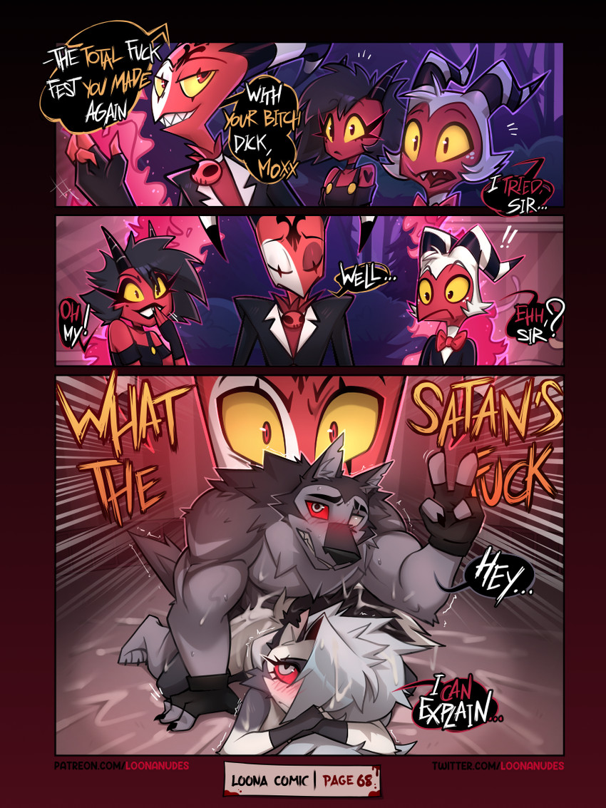 anal anal_penetration anthro anthro_on_anthro anthro_penetrated anthro_penetrating anthro_penetrating_anthro bodily_fluids caught_in_the_act cum cum_in_ass cum_inside dialogue ejaculation female female_penetrated freckled_face freckles from_behind_position genital_fluids genitals group knot knotted_penis male male/female male_penetrating male_penetrating_female muscular muscular_male penetration penile penile_penetration penis penis_in_ass piercing sex text conditional_dnp loonanudes hellaverse helluva_boss mythology blitzo_(helluva_boss) loona_(helluva_boss) millie_(helluva_boss) moxxie_(helluva_boss) vortex_(helluva_boss) canid canid_demon canine demon hellhound mammal mythological_canine mythological_creature 2025 3:4 comic english_text hi_res