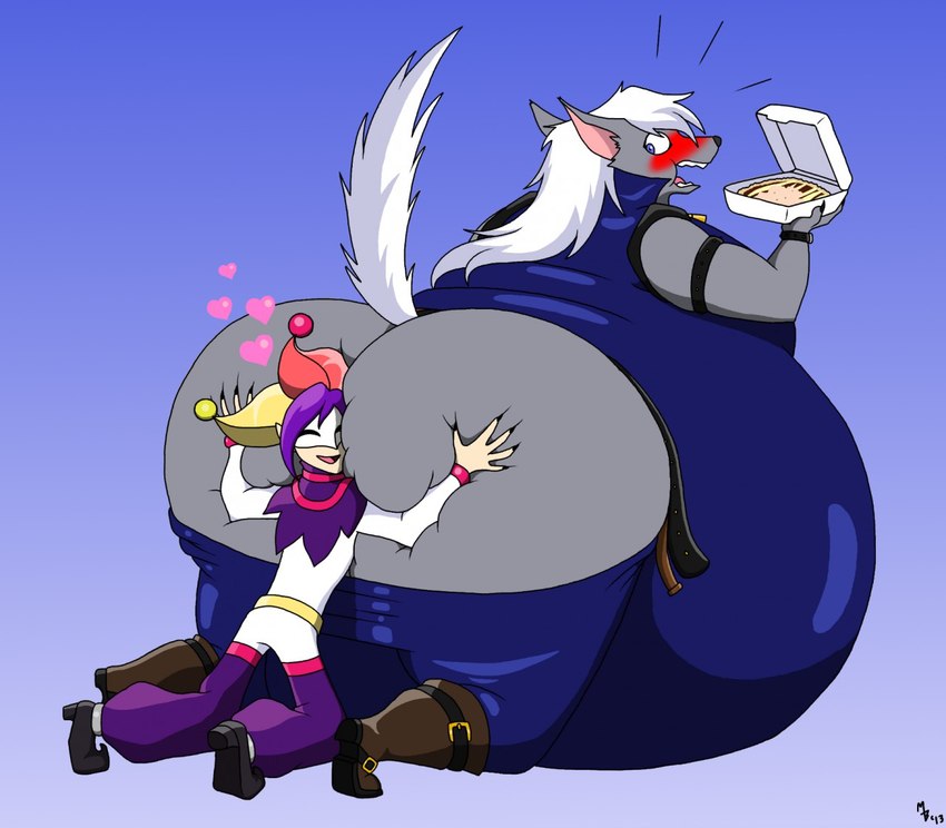 anthro belly big_belly big_butt blush butt clothed clothing duo feeding fur grey_body grey_fur hair huge_butt jester looking_back male male/male obese overweight overweight_anthro overweight_male simple_background thick_thighs weight_gain white_hair wide_hips sins-n-sweets pretty_cure smile_pretty_cure joker_(pretty_cure) wolfrun canid canine canis human humanoid mammal wolf