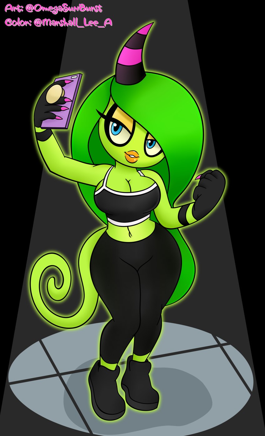 anthro big_breasts breasts cellphone electronics female phone selfie smartphone solo sportswear wide_hipped_female wide_hips omegasunburst sega sonic_the_hedgehog_(series) the_deadly_six zeena zeti hi_res