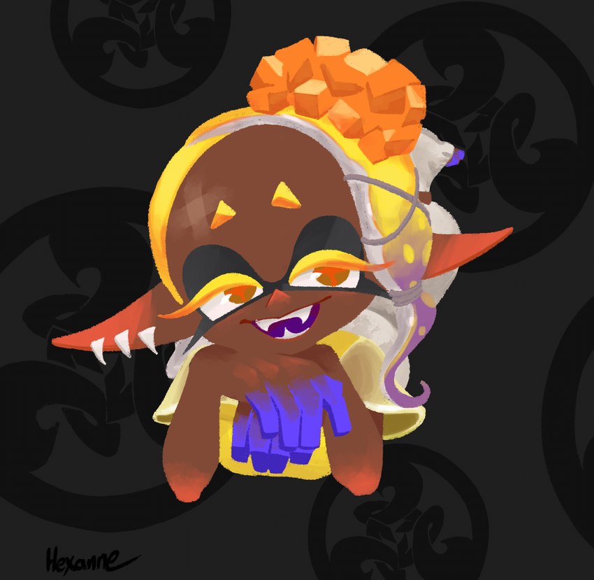 dark_body dark_skin fangs female humanoid_pointy_ears pointy_ears pseudo_hair solo teeth tentacle_hair tentacles hexanne nintendo splatoon frye_(splatoon) animal_humanoid cephalopod cephalopod_humanoid humanoid inkling marine marine_humanoid mollusk mollusk_humanoid 2024 hi_res