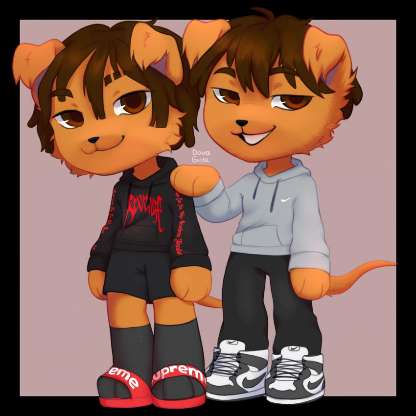 anthro clothing designer_clothes duo male male/male revenge jordan_(brand) nike supreme kiari_(palmtrees) xxxtentacion canid canine canis domestic_dog mammal potcake_dog 1:1 alpha_channel hi_res brother_(lore) brothers_(lore) sibling_(lore) twins_(lore)