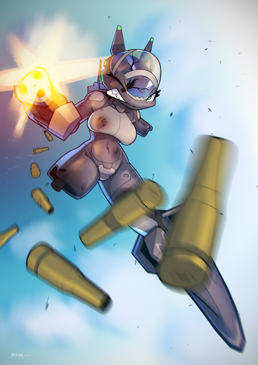 aircraft ammunition amputee anthro breasts clenched_teeth cracked_glass disability female firing_weapon gatling_gun gun machine machine_gun minigun missing_arm missing_leg navel one_eye_closed ranged_weapon simple_background solo teeth vehicle violence weapon sat_v12 f-35 aircraft_humanoid living_aircraft living_machine living_vehicle 2024 digital_media_(artwork) hi_res