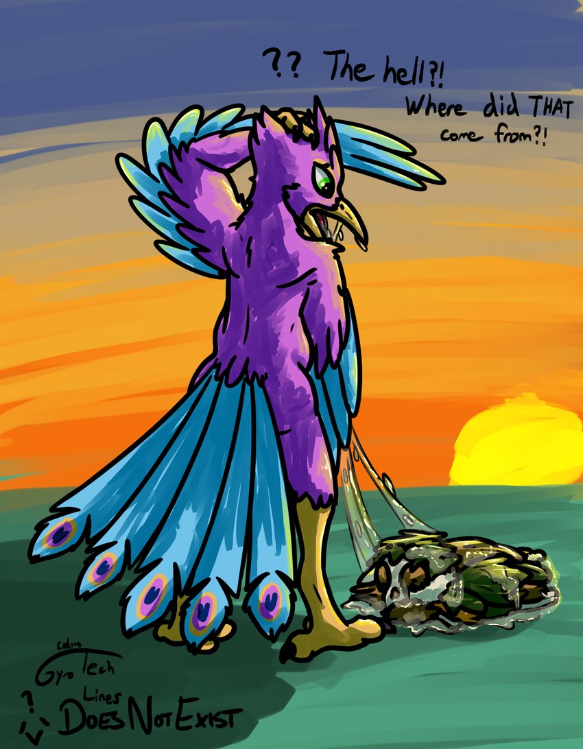 after_vore anthro anthro_pred anthro_prey avian_feet beak biped blue_body bone clothing costume disposal feathered_crest feathered_wings feathers green_eyes head_crest larger_pred male male_pred male_prey pellet pink_body skull tail tail_feathers vore winged_arms wings doesnotexist gyrotech nintendo pokemon gale_leaftalon gyro_feather avian bird decidueye galliform generation_7_pokemon owl peafowl phasianid pokemon_(species) hi_res