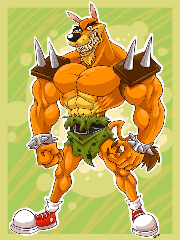 abs anthro armor belt biceps big_muscles biped black_nose claws clothed clothing fangs footwear fur looking_at_viewer male metal muscular muscular_anthro muscular_male pecs pose shoes solo spikes standing tail tail_tuft teeth topless tuft wristband arody activision crash_bandicoot_(series) tiny_tiger dasyuromorph mammal marsupial recently_extinct_species thylacine 3:4 hi_res