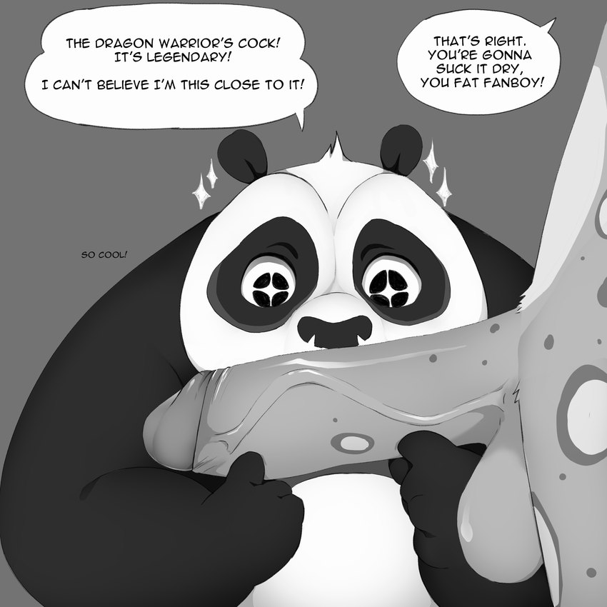 anthro balls duo erection genitals glans male male/male muscular overweight overweight_male penis text vein veiny_penis hypnokoo dreamworks kung_fu_panda master_po_ping tai_lung_(kung_fu_panda) felid mammal pantherine snow_leopard 1:1 english_text hi_res monochrome