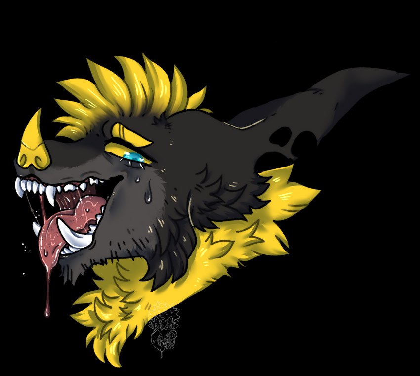 anthro black_body black_fur blue_eyes bodily_fluids dripping_tongue drooling fur male mouth_shot open_mouth saliva saliva_string simple_background solo transparent_background underbite yellow_body yellow_fur yellow_sclera brain-eater bats_(lambiechops) bat mammal alpha_channel digital_media_(artwork) hi_res