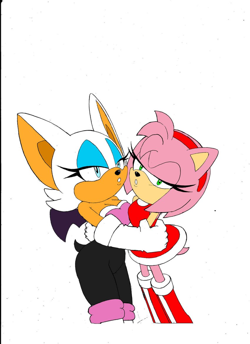 anthro breasts clothed clothing duo female female/female fur gloves handwear imminent_kiss kissing looking_at_viewer membrane_(anatomy) membranous_wings thick_thighs thin_thighs wide_hips wings superbunnygt sega sonic_the_hedgehog_(series) amy_rose rouge_the_bat bat eulipotyphlan hedgehog mammal colored hi_res