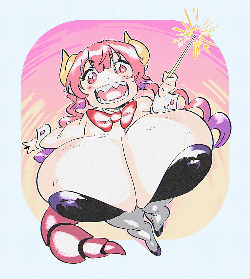 big_breasts bow_tie breasts cleavage clothed clothing female hair horn huge_breasts not_furry open_mouth pink_hair sharp_teeth short_stack solo sparkler tail teeth twintails_(hairstyle) slb miss_kobayashi's_dragon_maid mythology ilulu animal_humanoid dragon dragon_humanoid horned_humanoid humanoid mythological_creature mythological_scalie scalie tailed_humanoid 2024 absurd_res hi_res