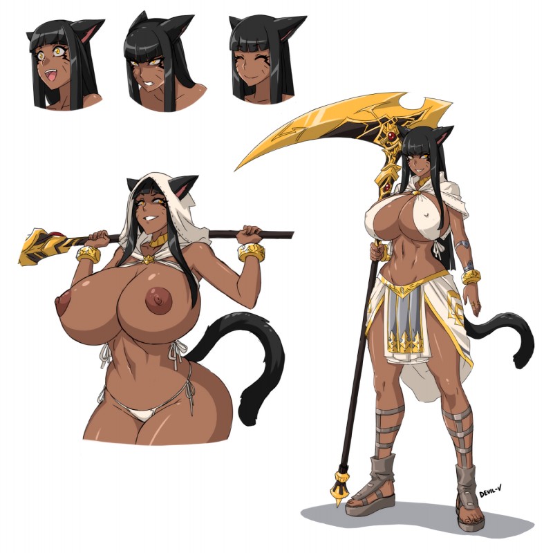 big_breasts breasts cleavage clothed clothing female gold_scythe gold_weapon huge_breasts melee_weapon nipple_outline nipples polearm scythe topless weapon devil-v animal_humanoid cat_humanoid felid felid_humanoid feline feline_humanoid humanoid mammal mammal_humanoid hi_res