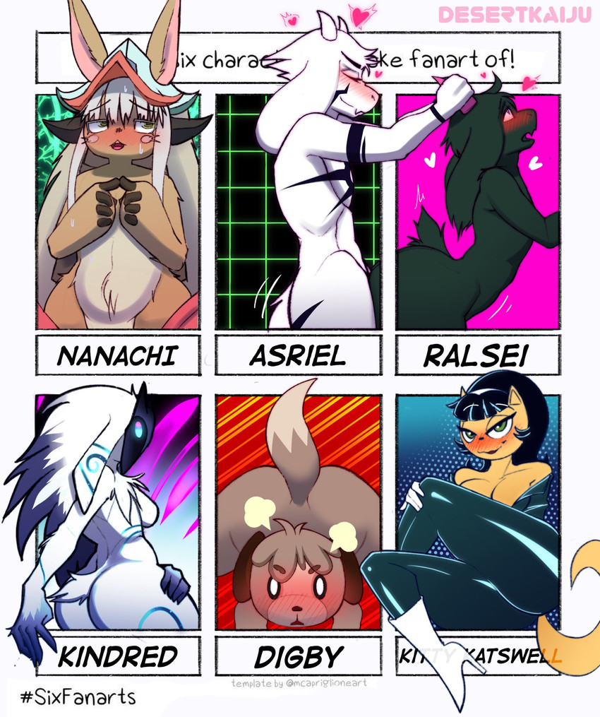 asriel dreemurr, digby, kitty katswell, kindred, lamb, and etc (six fanarts challenge and etc) created by desertkaiju