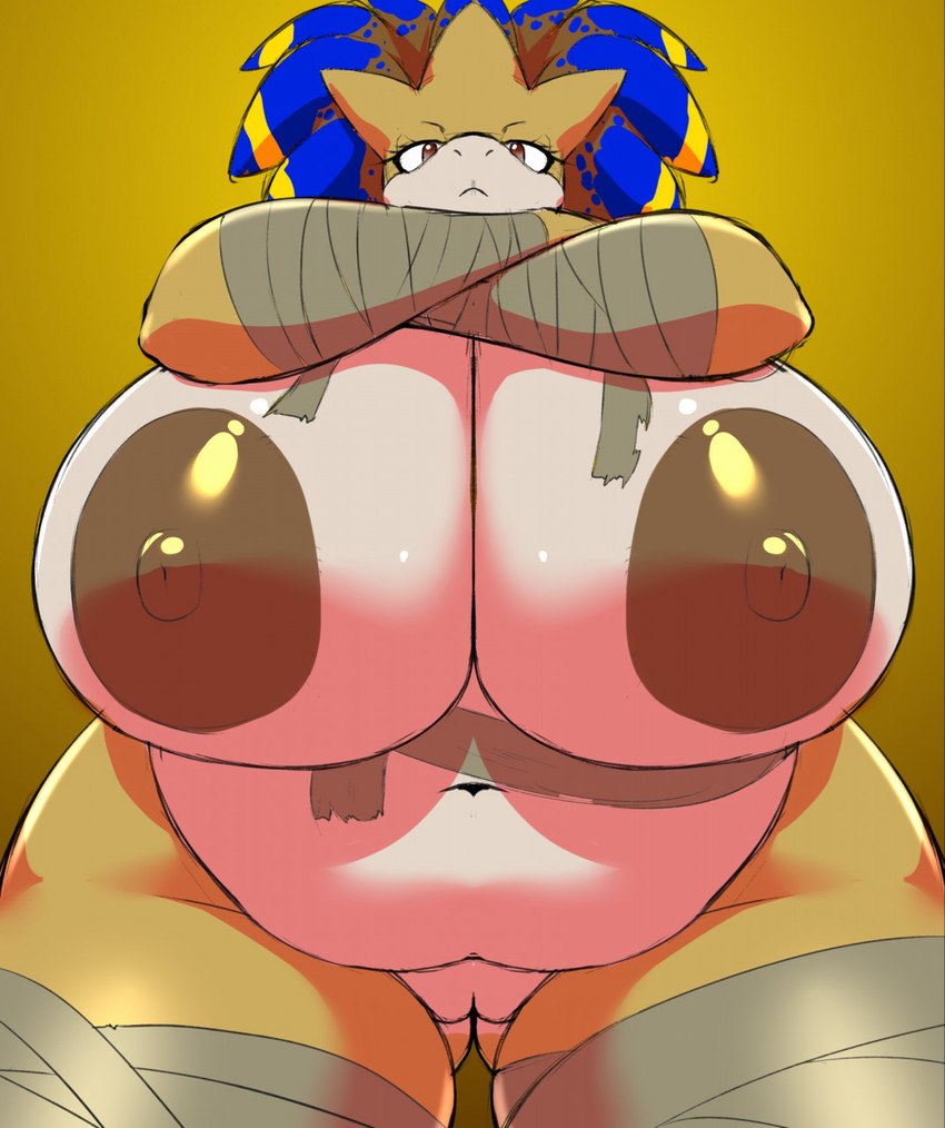 anthro areola belly big_belly big_breasts big_nipples breasts brown_areola brown_nipples crossed_arms female genitals huge_breasts looking_at_viewer looking_down looking_down_at_viewer mummy_wrappings navel nipples pussy solo thick_thighs speeds ankha_zone nintendo pokemon sandpancake generation_1_pokemon pokemon_(species) sandslash hi_res