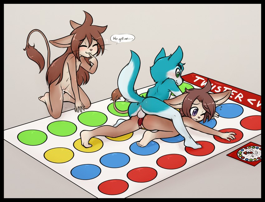 after_sex all_fours animal_genitalia animal_penis anthro anthro_on_anthro anthro_on_bottom anthro_on_top anus backsack balls black_border blue_body blue_fur blush bodily_fluids border brown_body brown_fur brown_hair butt canine_genitalia canine_penis cum cum_from_pussy cum_in_pussy cum_inside dialogue erection eyes_closed female female_anthro female_on_bottom fur genital_fluids genitals green_eyes group group_nudity hair imminent_sex kneeling leaking_cum long_hair lying male male/female male_anthro male_on_top naked_twister navel nude nude_anthro nude_female nude_male on_bottom on_front on_top one_eye_closed penis penis_on_butt purple_eyes pussy raised_tail reaching_for_object simple_background speech_bubble spinner tail tail_tuft text trio tuft young young_anthro young_female young_male young_on_young shouk twister canid canine canis dipodid domestic_dog husky jerboa mammal nordic_sled_dog rodent spitz 2018 digital_drawing_(artwork) digital_media_(artwork) english_text hi_res shaded soft_shading sibling_(lore) sister_(lore) sisters_(lore)