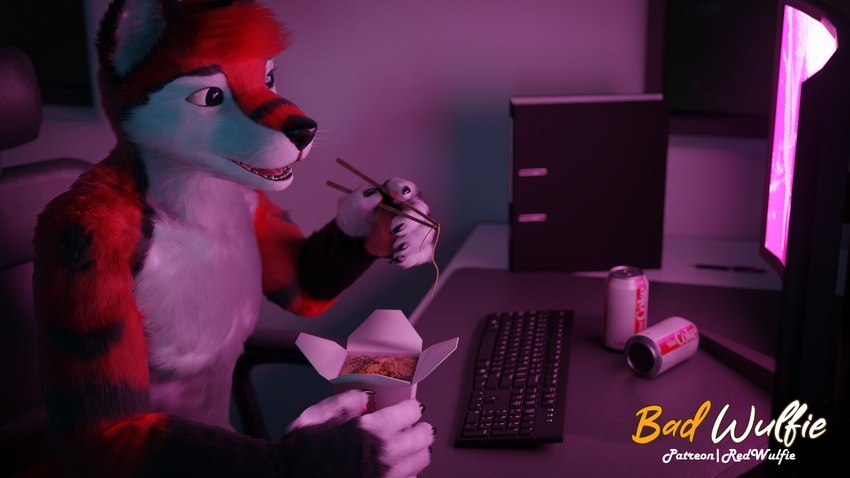 anthro chinese_food fluffy food fur male realistic red_body red_fur solo takeout_box whiskers white_body white_fur white_whiskers red_wulfie blender_cycles red_(red_wulfie) canid canine canis mammal wolf 16:9 3d_(artwork) 4k absurd_res blender_(artwork) digital_media_(artwork) hi_res widescreen