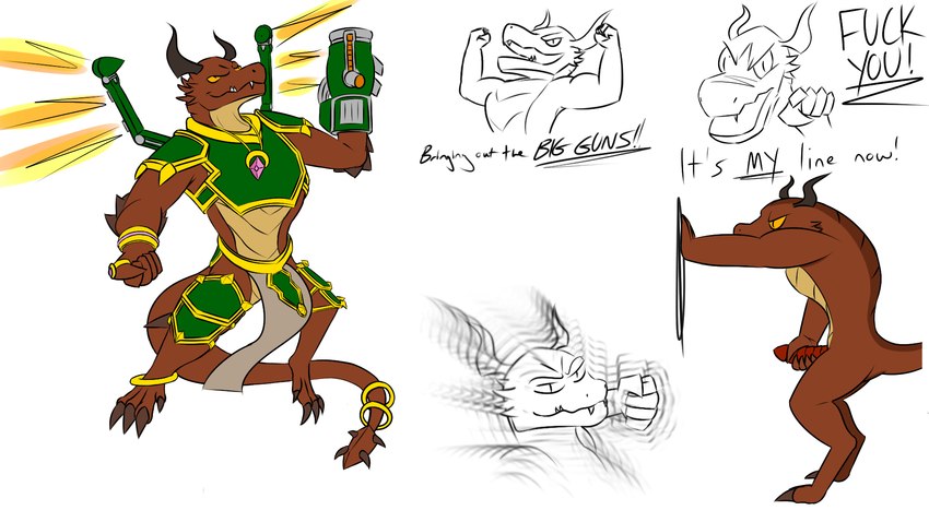 anthro armor bottomwear clothing flexing genitals jet_pack loincloth male masturbation penis profanity punch ranged_weapon rocket_launcher solo tail weapon legswithsnake hi-rez_studios mythology paladins_(game) drogoz_(paladins) dragon mythological_creature mythological_scalie scalie 16:9 hi_res widescreen