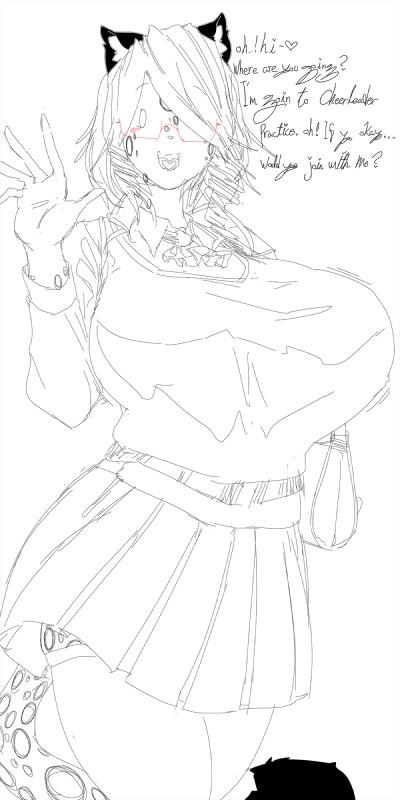 anthro clothed clothing dialogue eyewear female glasses looking_at_viewer open_mouth smile solo standing text opqhlak felid feline mammal 1:2 english_text greyscale hi_res monochrome