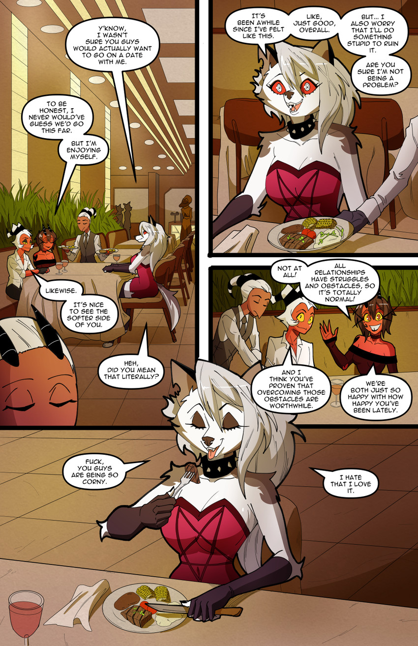 anthro beef black_nose breasts claws clothed clothed_anthro clothed_female clothed_humanoid clothed_male clothing collar collared_shirt cutlery dialogue dress dress_shirt eating female female_anthro food fork fur grey_body grey_fur grey_hair grin group hair horn husband_and_wife kitchen_utensils knife long_comic long_hair male male_humanoid married_couple meat multicolored_body multicolored_fur necktie profanity red_body red_sclera red_skin restaurant shirt sitting smile spiked_collar spikes standing steak tail teeth text throuple tongue tools topwear trio_focus two_tone_body two_tone_fur vest white_body white_eyes white_fur white_hair swain_(artist) hellaverse helluva_boss mythology loona_(helluva_boss) millie_(helluva_boss) moxxie_(helluva_boss) canid canid_demon canine demon hellhound humanoid imp mammal mythological_canine mythological_creature 2025 comic digital_media_(artwork) english_text hi_res url