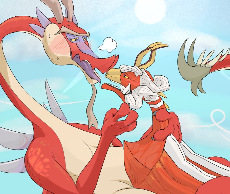 belly big_belly blush boat bodily_fluids claws drooling duo eyebrows long_neck machine male male/male saliva sky tongue unibrow vehicle watercraft gator_(artist) mythology nintendo the_legend_of_zelda wind_waker king_of_red_lions valoo dragon eastern_dragon living_machine living_vehicle living_watercraft mythological_creature mythological_scalie scalie