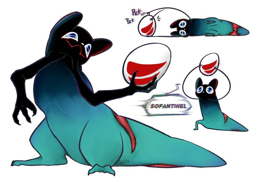 2_toes 3_fingers ambiguous_gender anthro big_tail biped black_body black_claws black_ears blue_body blue_eyes body_horror claws egg featureless_crotch feet finger_claws fingers front_view holding_egg holding_object jagged_mouth looking_at_viewer lying markings multicolored_body nude on_side onomatopoeia petting pupils red_body red_markings red_tail semi-anthro simple_background solo sound_effects speech_bubble standing tail tapering_tail teal_body teal_tail text three-quarter_view toes unusual_pupils white_background white_nose lucid_cloudream rain_world videocult inv_(rain_world) slugcat 2024 colored digital_media_(artwork) english_text full-length_portrait multiple_images portrait signature