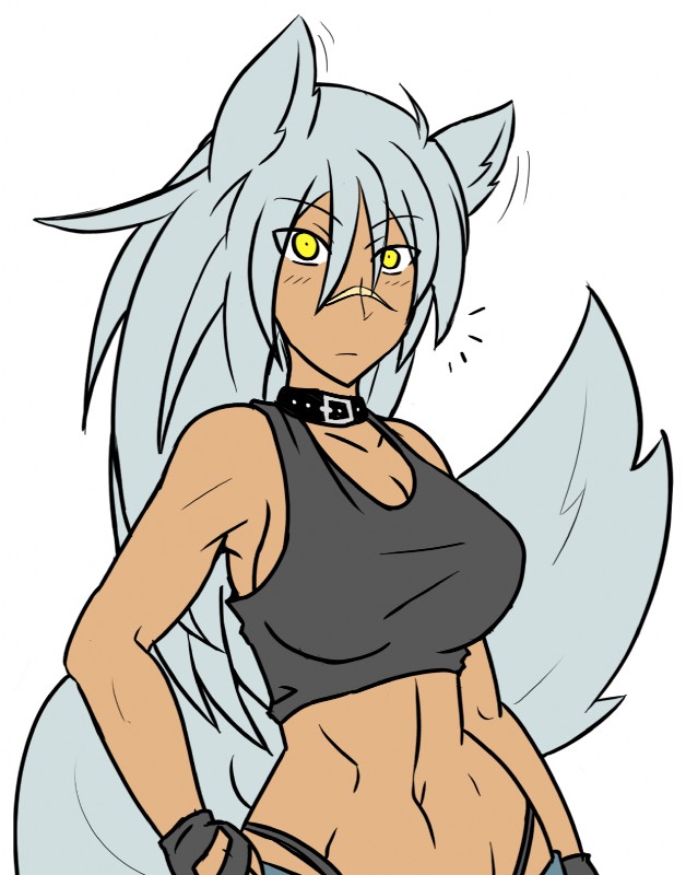 breasts cleavage clothed clothing collar female muscular muscular_female scar solo thong underwear wolf_tail yellow_eyes rakkuguy velvela animal_humanoid canid canid_humanoid canine canine_humanoid canis human humanoid mammal mammal_humanoid wolf wolf_humanoid hi_res