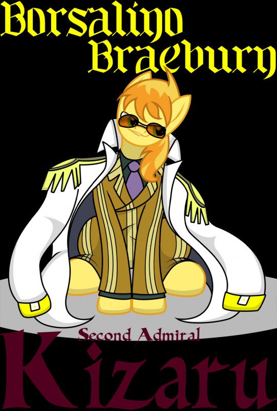 clothing coat male solo text topwear kyubicat friendship_is_magic hasbro my_little_pony one_piece braeburn_(mlp) earth_pony equid equine horse mammal pony alpha_channel hi_res japanese_text