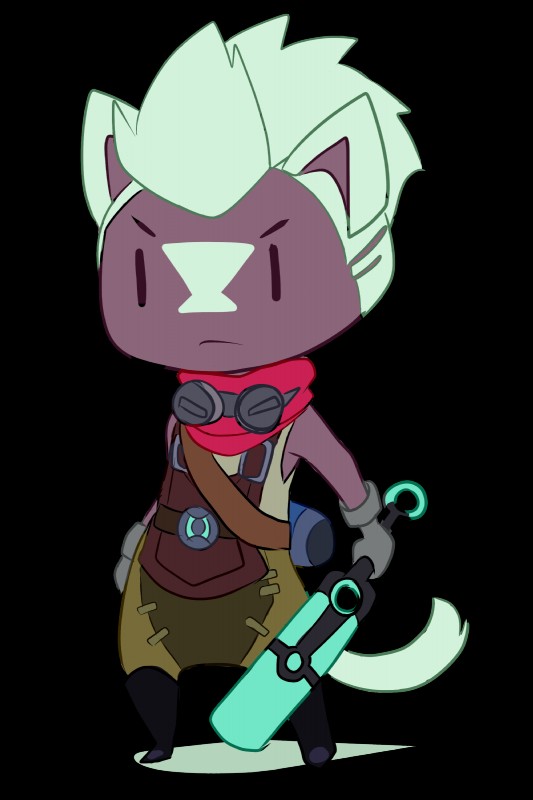 anthro clothed clothing dot_eyes eyebrows eyewear eyewear_around_neck gloves goggles hair handwear holding_object holding_weapon melee_weapon shadow simple_background solo standing toony transparent_background weapon white_hair akumaakatsukii league_of_legends riot_games tencent ekko_(lol) domestic_cat felid feline felis mammal 2015 2:3 absurd_res alpha_channel colored digital_media_(artwork) flat_colors full-length_portrait hi_res portrait