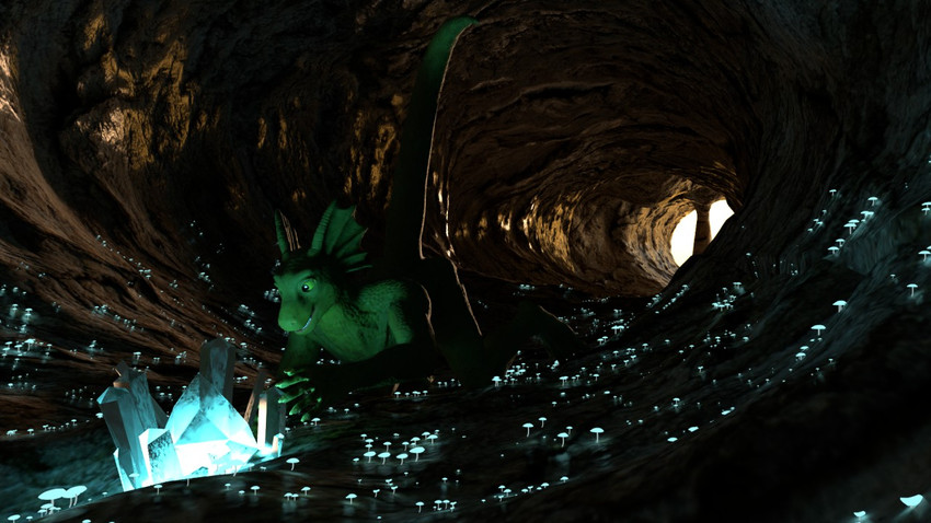 anthro cave crystal curious glowing male nude reaching_out solo tail wide_eyed j-and-b mythology valentine_(j-and-b) dragon mythological_creature mythological_scalie scalie 16:9 3d_(artwork) digital_media_(artwork) widescreen