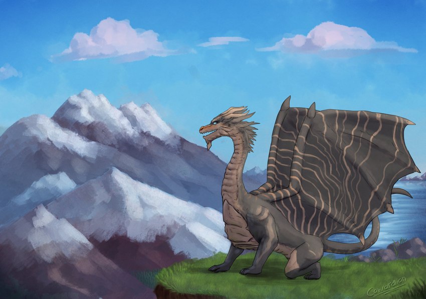 feral mountain open_mouth sky solo tail wings cowardlion capcom monster_hunter mythology dragon elder_dragon kushala_daora mythological_creature mythological_scalie scalie digital_media_(artwork)