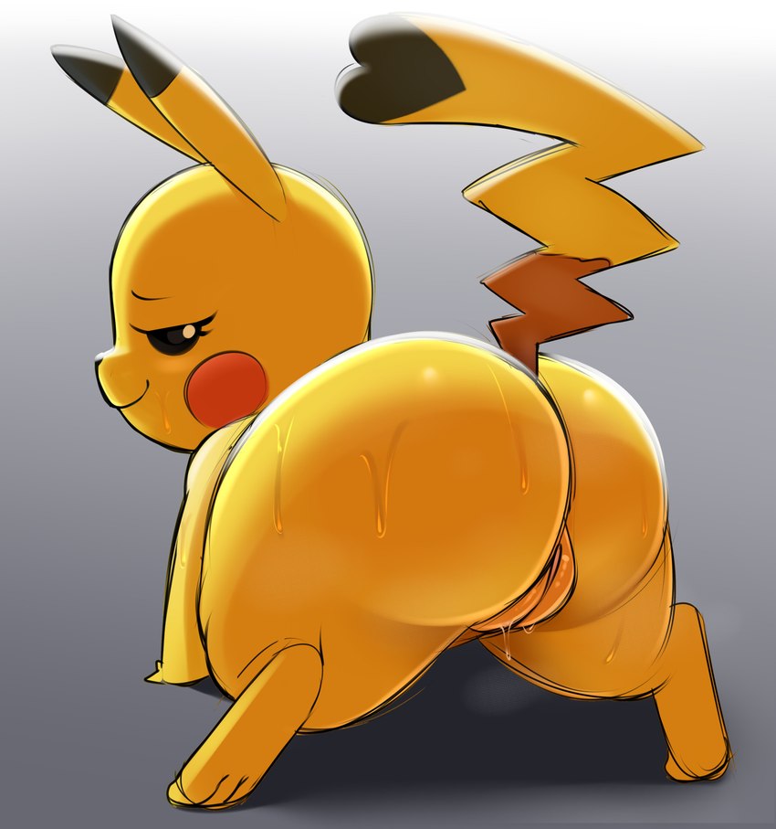 big_butt bodily_fluids butt female feral genital_fluids genitals looking_at_viewer looking_back musk musk_clouds presenting presenting_hindquarters presenting_pussy pussy solo sweat sweatdrop sweaty_butt thick_thighs vaginal_fluids dibujito nintendo pokemon cosplay_pikachu_(character) generation_1_pokemon pikachu pokemon_(species) absurd_res hi_res