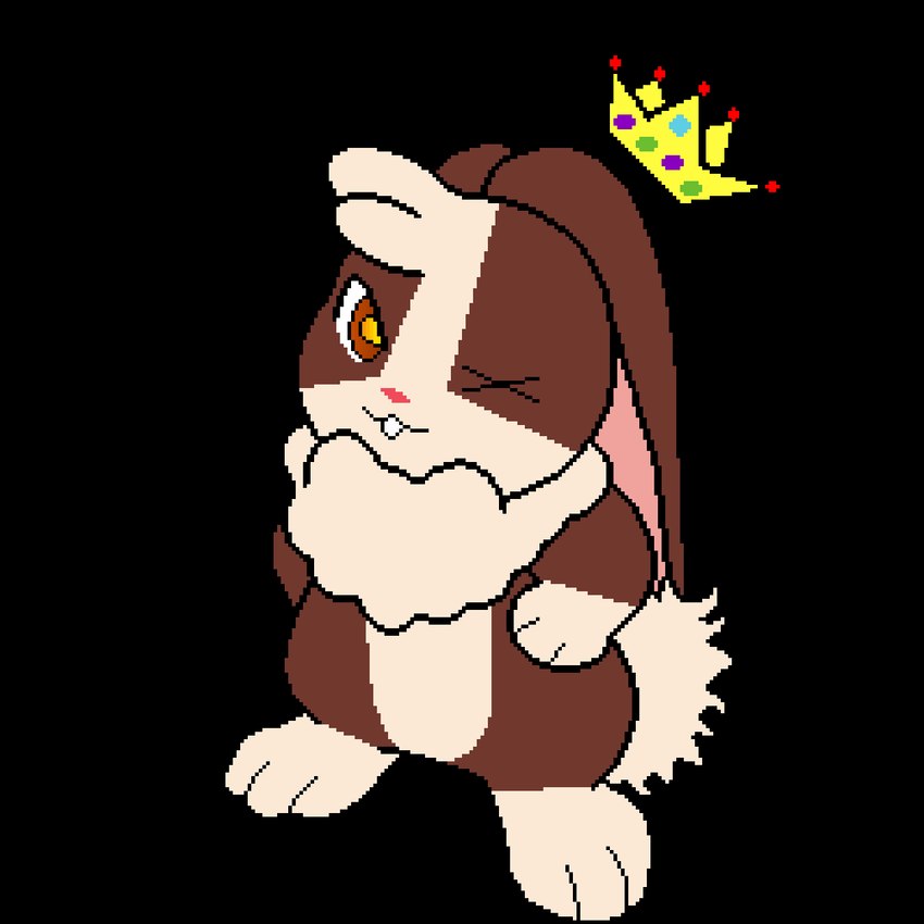 anthro chibi crown fur head_tuft headgear long_ears looking_at_viewer male missing_eye multicolored_body multicolored_fur neck_tuft solo tuft saskatoon_nu solo_farming_in_the_tower kuri_(saskatoon_nu) lagomorph leporid mammal rabbit 1:1 alpha_channel digital_drawing_(artwork) digital_media_(artwork) hi_res pixel_(artwork)