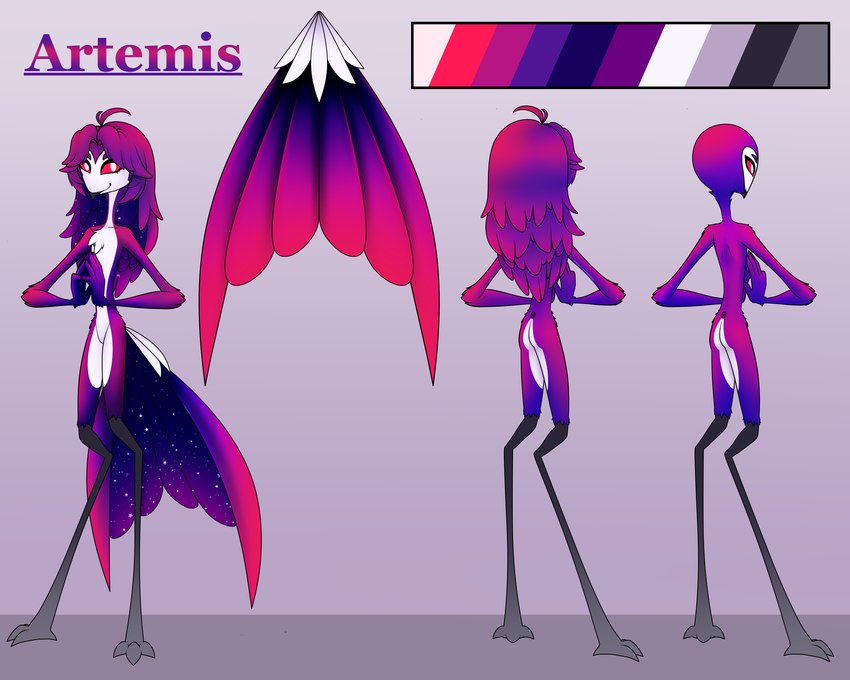 color_swatch custom feathers goetia purple_body purple_feathers tail tail_feathers text dewdropinn hazbin_hotel helluva_boss fan_character demon 5:4 absurd_res character_name hi_res model_sheet