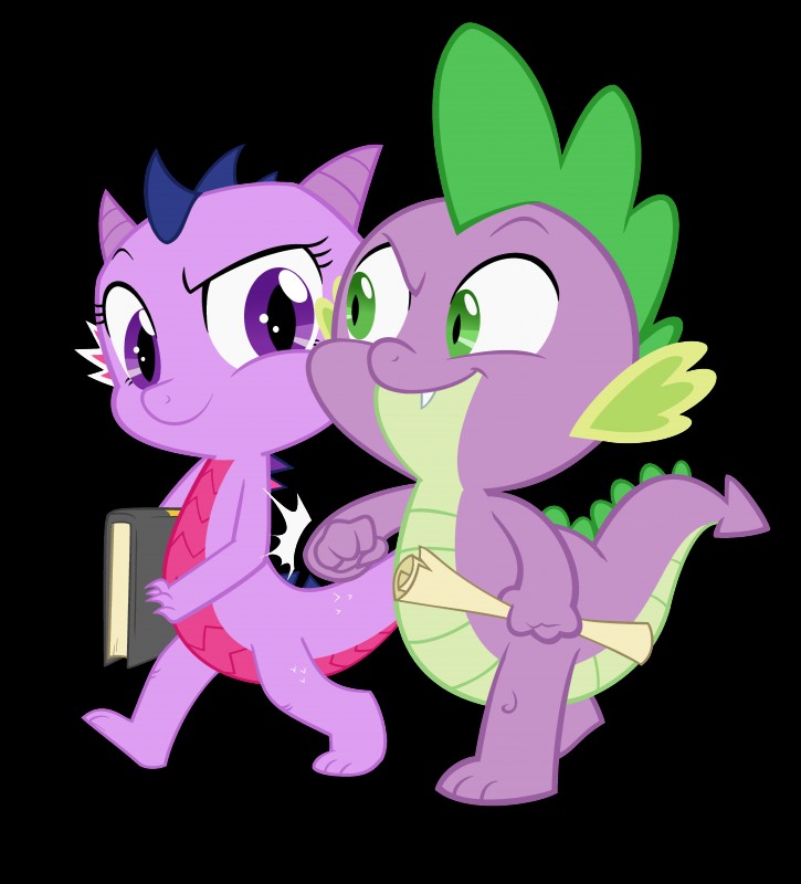 alternate_species book dragonification dragonified duo female male scroll tail queencold friendship_is_magic hasbro my_little_pony mythology spike_(mlp) twilight_sparkle_(mlp) dragon mythological_creature mythological_scalie scalie 2017 absurd_res alpha_channel hi_res