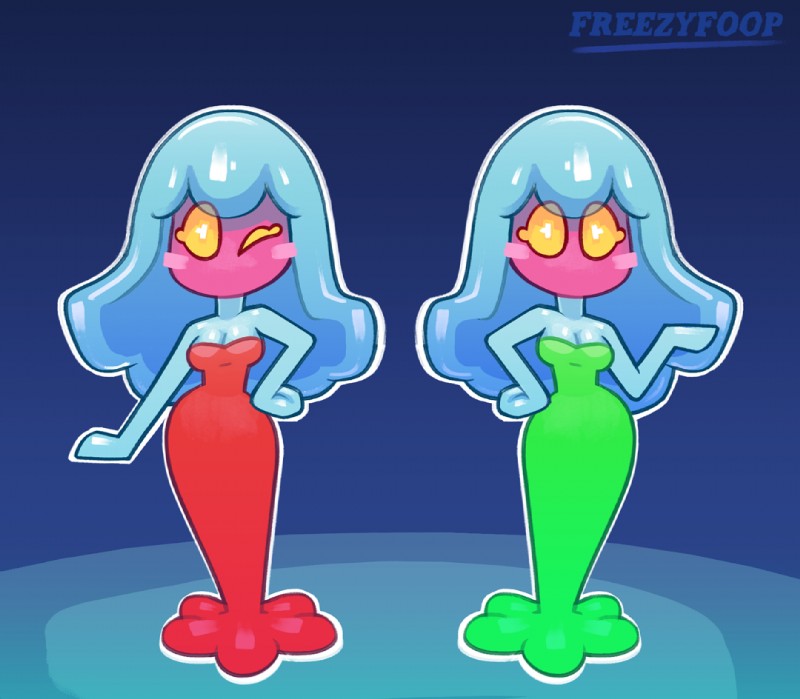 blue_hair blush breasts cleavage clothed clothing dress duo female hair one_eye_closed wink yellow_eyes foopdraws mario_and_luigi_(series) mario_bros nintendo gigi_(mario) jellyfish_sisters merri_(mario) animal_humanoid cnidarian cnidarian_humanoid humanoid jellyfish jellyfish_humanoid marine marine_humanoid medusozoan medusozoan_humanoid 2018 digital_media_(artwork) shaded sibling_(lore) sister_(lore) sisters_(lore)