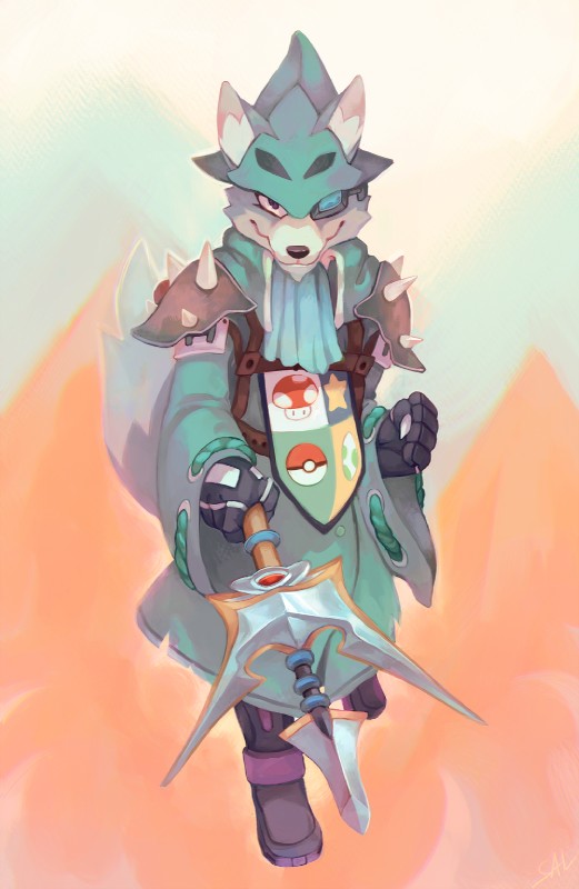 anthro clothing male solo weapon salanchu nintendo star_fox wolf_o'donnell canid canine canis mammal wolf digital_media_(artwork) digital_painting_(artwork) hi_res