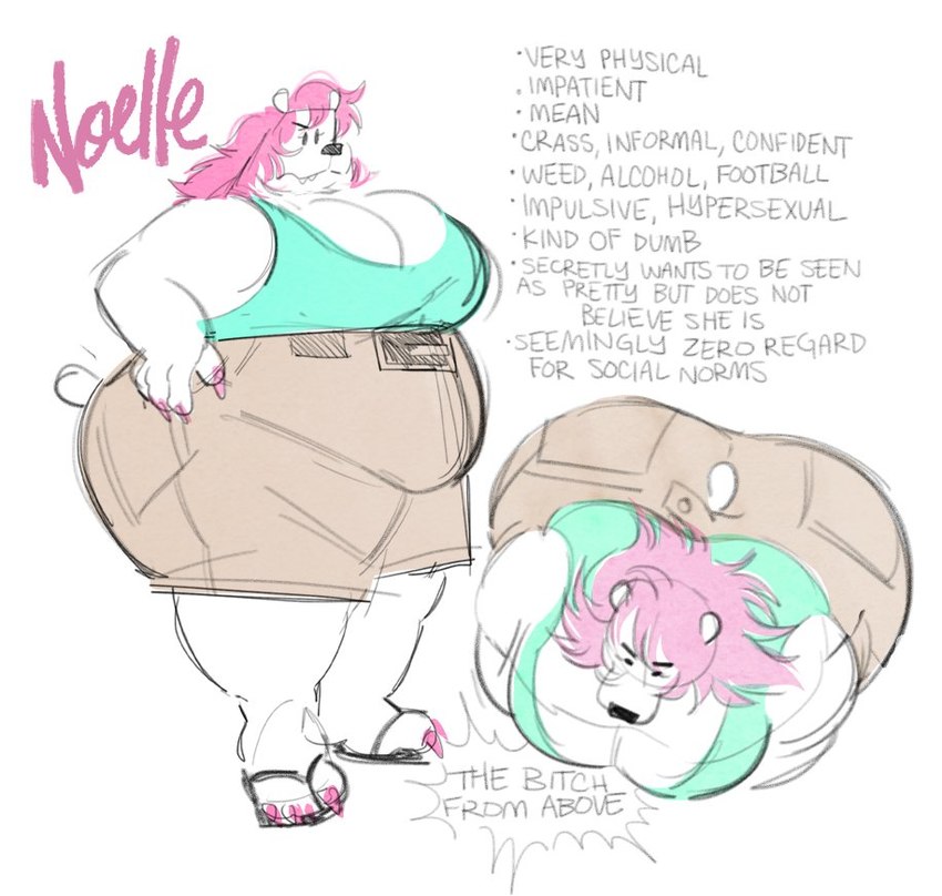 anthro big_breasts big_butt breasts butt clothing colored_nails dialogue female footwear hair heavy nails pink_hair pink_nail_polish pink_nails shoes slightly_chubby slightly_chubby_female slippers solo text thick_thighs twistcmyk noelle_(twistcmyk) bear mammal english_text