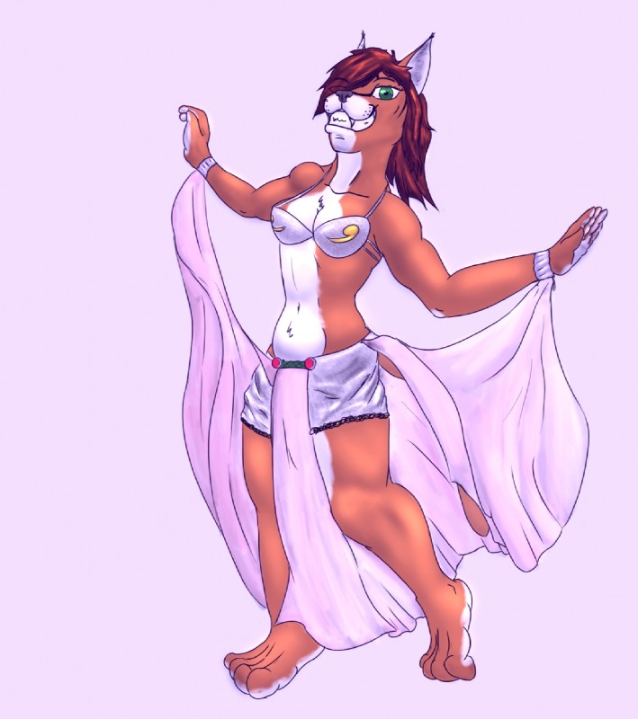 4_toes 5_fingers anthro anthro_pred barefoot belly_dancer bra breasts clothed clothing dancing feet female fingers fur grin hair lingerie looking_at_viewer navel smile solo toes underwear warlus natalie_(warlus) caracal caracal_(genus) felid feline mammal digital_media_(artwork) hi_res