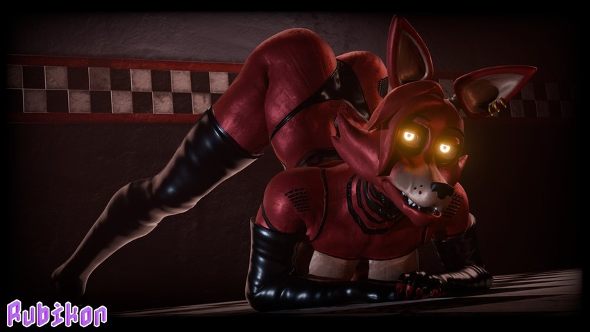 anthro ass_up black_nose clothing crossgender ear_piercing female glowing glowing_eyes hair jack-o'_pose leather leather_clothing looking_at_viewer machine piercing pose red_body red_hair solo rubikon_(artist) rubikon_(modeler) five_nights_at_freddy's scottgames foxy_(fnaf) foxy_(rubikon) animatronic canid canine fox mammal robot 16:9 3d_(artwork) digital_media_(artwork) hi_res widescreen