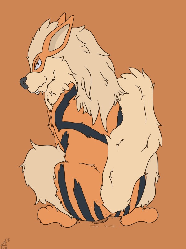 anus backsack balls barely_visible_balls barely_visible_genitalia black_nose bodily_fluids butt feral fur genitals male orange_background presenting presenting_hindquarters raised_tail rear_view simple_background solo sweat tail austrum nintendo pokemon arcanine canid canine generation_1_pokemon mammal pokemon_(species) 2018 3:4 digital_media_(artwork) hi_res