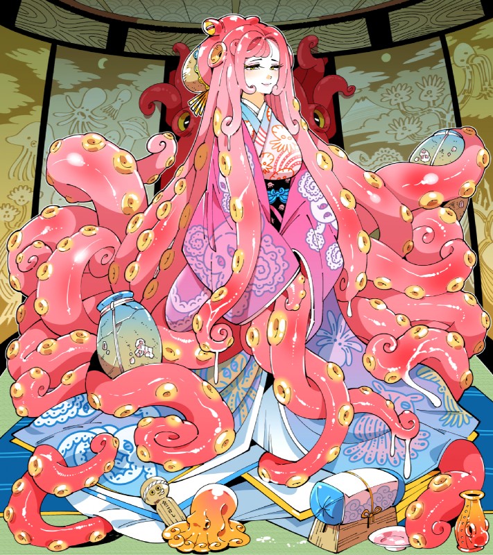 asian_clothing big_breasts breasts clothing east_asian_clothing female japanese_clothing kimono pseudo_hair smile tentacle_hair tentacles kafun animal_humanoid cephalopod cephalopod_humanoid humanoid marine marine_humanoid mollusk mollusk_humanoid 2019 hi_res