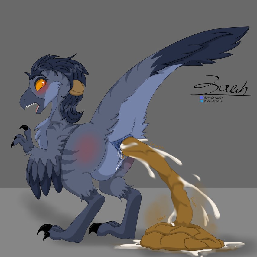 3_fingers 3_toes alternate_form anatomically_correct anatomically_correct_cloaca anatomically_correct_genitalia animal_genitalia beak biped bipedal_feral blue_body blue_feathers blue_markings blush bodily_fluids body_blush butt butt_blush claws cloaca diarrhea excessive_feces feather_hair feathers feces feet female feral fingers genital_fluids genitals hair looking_back markings orange_eyes orange_sclera ponytail pooping pooping_on_floor projectile_feces pseudo_hair raised_tail realistic_feral rear_view scatplay shocked sickle_claw solo tail talons teeth toe_claws toes toothed_beak unusual_bodily_fluids unusual_genital_fluids unusual_urine urate urine winged_arms wings zer0rebel4 discord_(app) telegram ally_(zer0rebel4) dinosaur dromaeosaurid prehistoric_species reptile scalie theropod velociraptor 1:1 2024 absurd_res hi_res