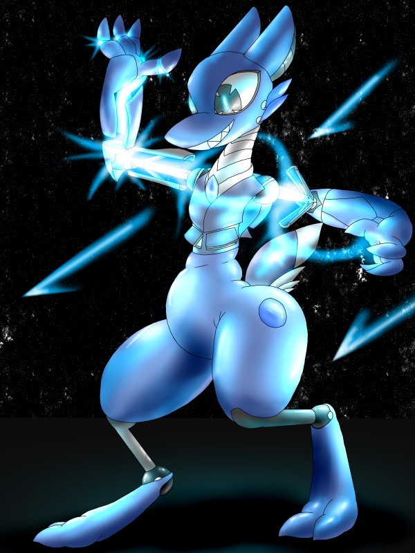 anthro blue_body blue_skin endoskeleton feet femboy latex machine male muon solo space star teeth wide_hips boxley_(artist) android canid canine canis domestic_dog mammal robot 3:4 absurd_res hi_res