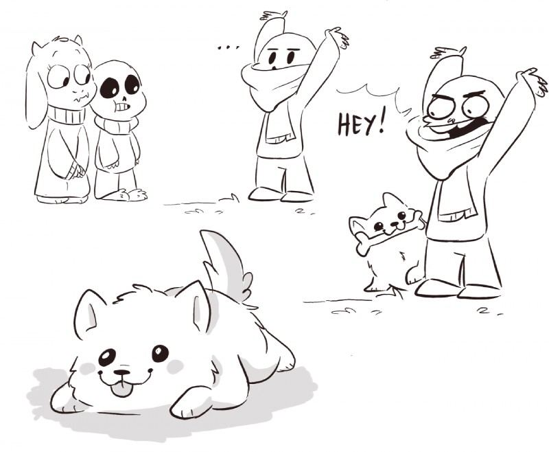 annoying dog, papyrus, sans, and toriel (undertale (series) and etc) created by mudkipful