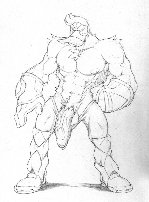 anthro armor armpit_hair balls big_balls big_penis body_hair boots bottomwear bottomwear_down chest_tuft clothed clothing flaccid footwear gauntlets genitals gloves handwear hockey_mask huge_balls huge_penis male mask nipples pants pants_down partially_clothed penis pubes shoes solo sports_mask sportswear tuft vein veiny_penis utx-shapeshifter disney mighty_ducks wildwing_flashblade anatid anseriform avian bird duck black_and_white hi_res monochrome sketch