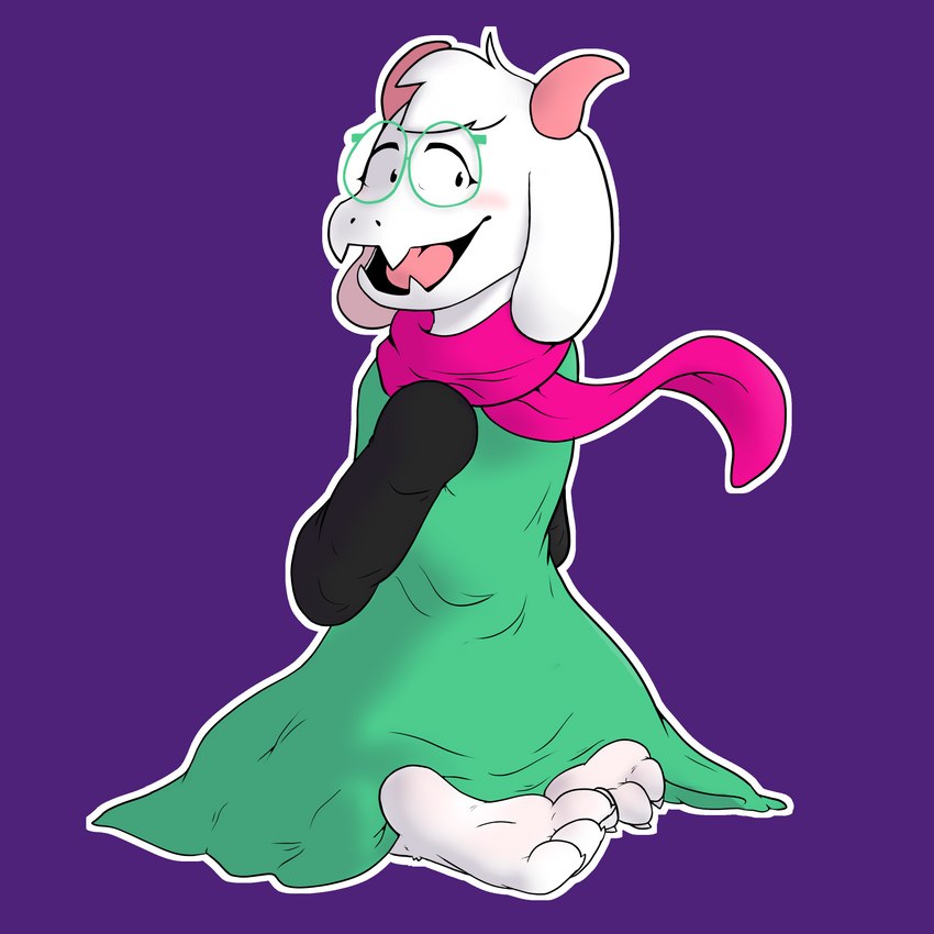 2_horns 3_toes barefoot blush clothed clothed_male clothing eyewear fangs feet foot_focus glasses hindpaw horn kneeling long_ears male open_mouth paws plantigrade robe soles solo surprised_expression teeth toes tongue teddypaws deltarune undertale undertale_(series) ralsei bovid caprine goat mammal 1:1 absurd_res hi_res